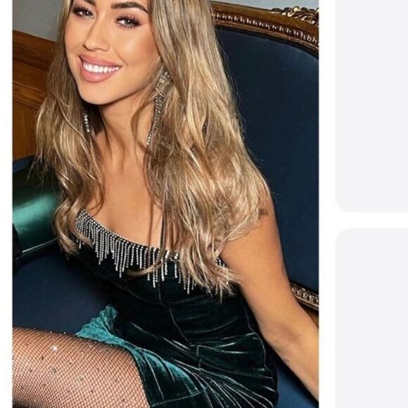 Zara Green Rhinestone Fringe Velvet Spaghetti Strap Mini Dress Size Medium - Picture 2 of 9